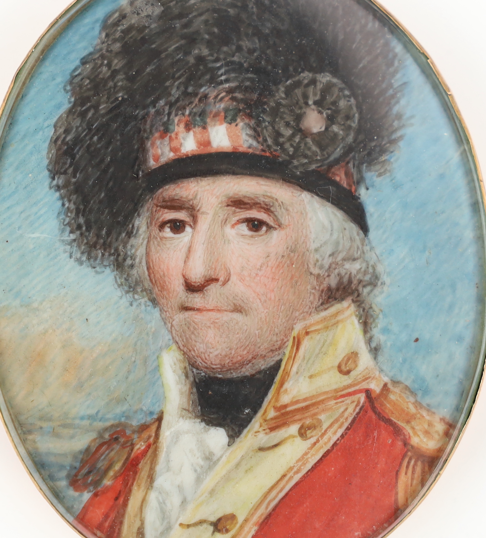 Scottish School circa 1815, Portrait miniature of an Officer of the Black Watch, watercolour on ivory, 6 x 4.8cm. CITES Submission reference RE4J8YLF